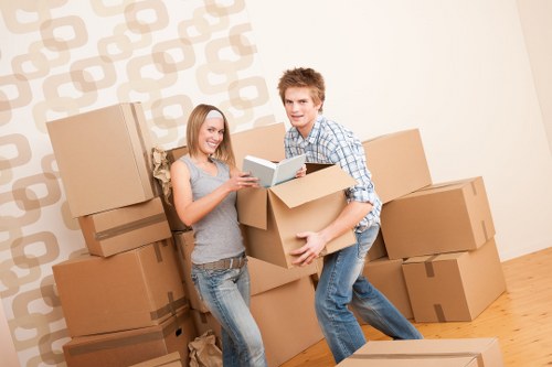 Organized small removals setup with packed boxes and furniture